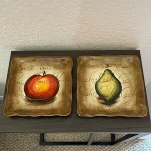 Tabletops Unlimited Fruition Fruit Plates 8.5" Hand Painted Collection Set of 2